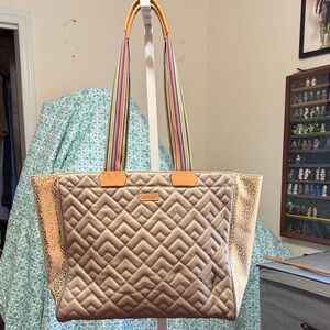 Consuela Quilted Gold Tote with Multicolor Straps